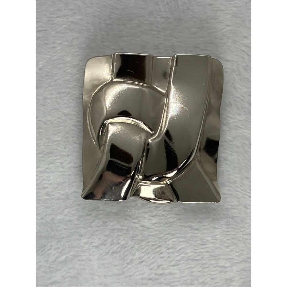 Vtg Silver Tone Scarf Clip Geometric Abstract Woven Design Estate Old Money Chic